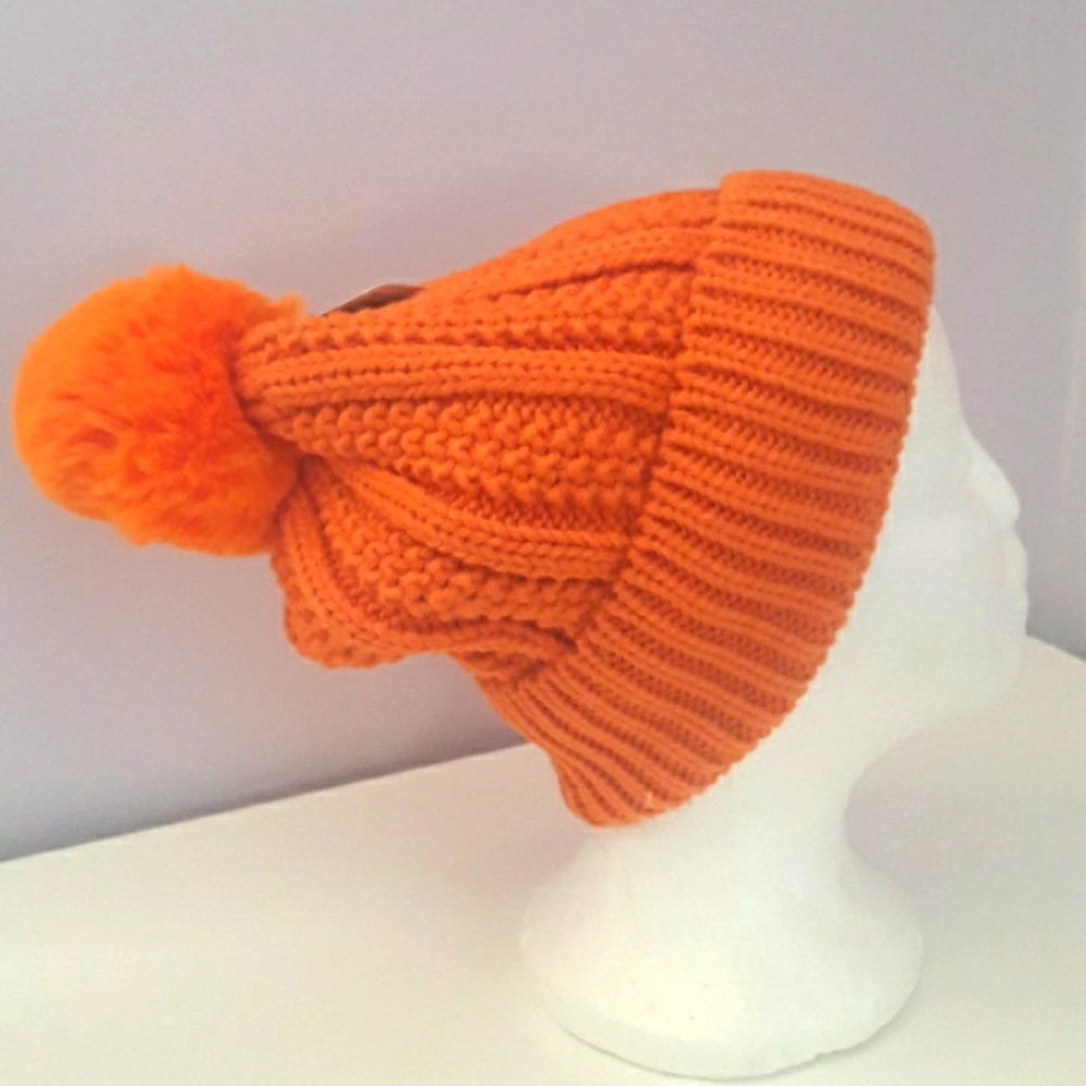 CC STYLE &FASHION Women's/Girls Orange Pom-Pom Beanie.